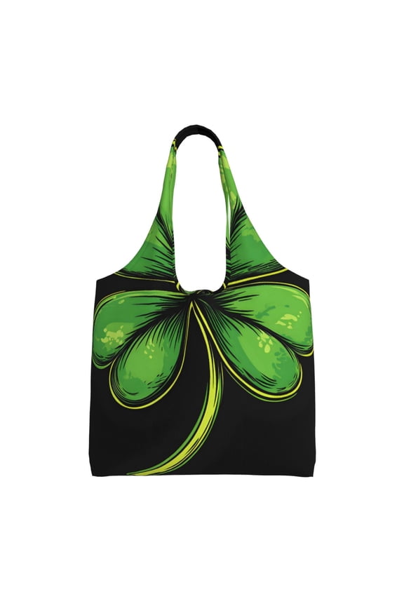 Large-Capacity Canvas Shoulder Bag Tote Bag Ideal For Shopping Groceries Travel Storage And Everyday Use Green Clover Shamrock Lucky St