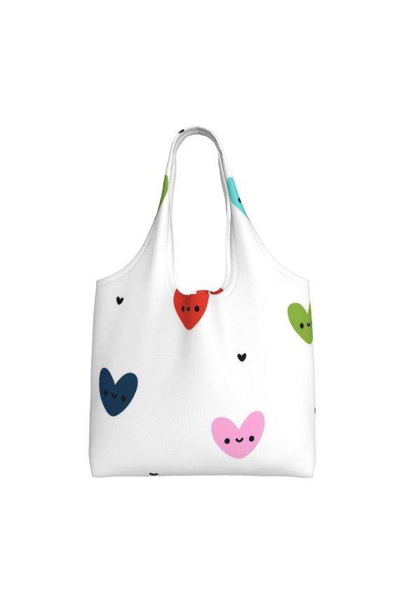 Large-Capacity Canvas Shoulder Bag Tote Bag Ideal For Shopping Groceries Travel Storage And Everyday Use Multicolored Heart-Shaped Cute Expression