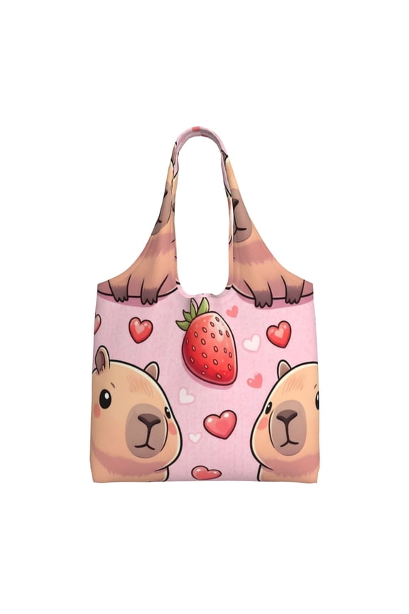 Large-Capacity Canvas Shoulder Bag Tote Bag Ideal For Shopping Groceries Travel Storage And Everyday Use Pusheen Capybara Pattern 4