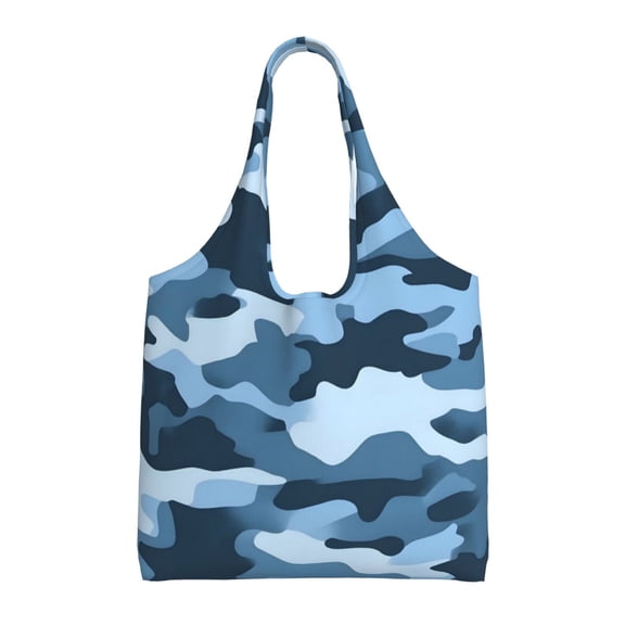 Large-Capacity Canvas Shoulder Bag Tote Bag Ideal For Shopping Groceries Travel Storage And Everyday Use Vector Camouflage Pattern Blue_3
