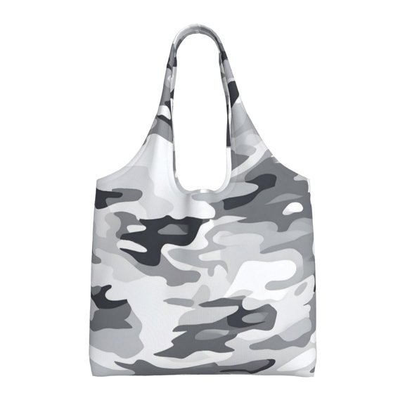 Large-Capacity Canvas Shoulder Bag Tote Bag Ideal For Shopping Groceries Travel Storage And Everyday Use Vector Camouflage Pattern Gray_3