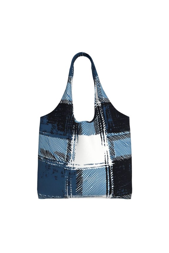 Large-Capacity Canvas Shoulder Bag Tote Bag Ideal For Shopping Groceries Travel Storage And Everyday Use Mediumblue Houndstooth Buffalo Plaid Tartan Check Scotland Hand-Drawn Sketch_4