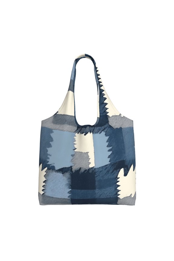 Large-Capacity Canvas Shoulder Bag Tote Bag Ideal For Shopping Groceries Travel Storage And Everyday Use Mediumblue Houndstooth Buffalo Plaid Tartan Check Scotland Hand-Drawn Sketch_1