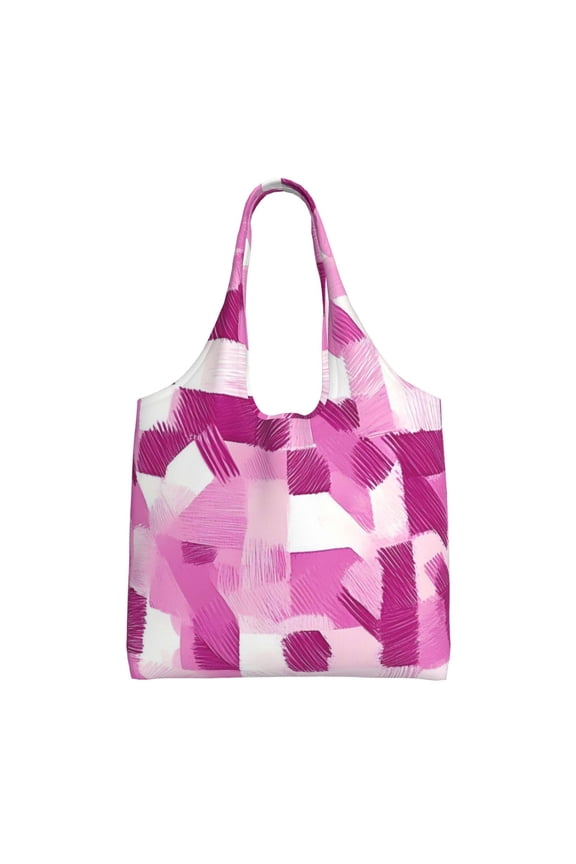 Large-Capacity Canvas Shoulder Bag Tote Bag Ideal For Shopping Groceries Travel Storage And Everyday Use Pink Abstract Houndstooth Hand-Drawn Sketch_3