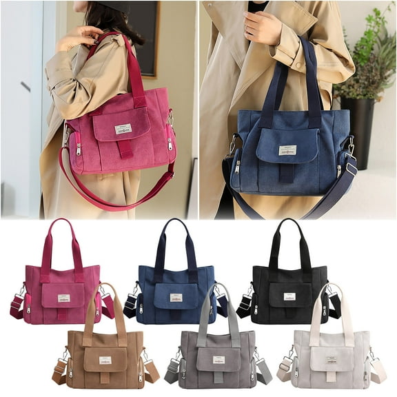 Large Capacity Canvas Tote Bag for Women, Nylon Fabric with Zipper Closure & Gold Hardware, Versatile Crossbody Purse for Daily Use, Travel, and Shopping Essentials,Vsgery
