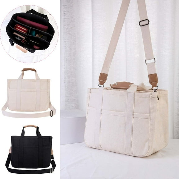 Large Capacity Canvas Tote Bag for Women, Retro Casual Shoulder Bag, Multi-Layer Workwear Handbag with Zipper Closure, Durable Abrasion-Resistant Canvas, Multiple Pockets, Adjustable Strap