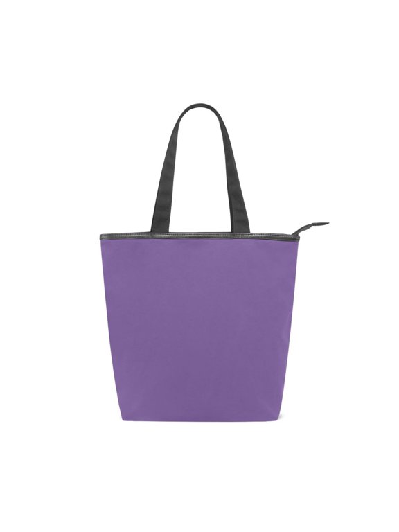 Large Capacity Canvas Tote Bag with Zipper, Durable Canvas & Leather Shoulder Handbag, All-over Print Tote for Work Commuter Shopping Travel Solid Muted Violet Background