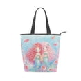 thumbnail image 1 of Large Capacity Canvas Tote Bag with Zipper, Durable Canvas & Leather Shoulder Handbag, All-over Print Tote for Work Commuter Shopping Travel Twin Little Mermaids Art, 1 of 7