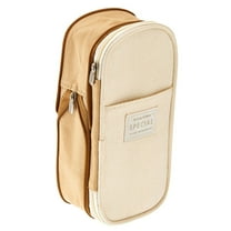 Large Capacity Canvas Zipper Pencil Pouch Organizer Case 2.75x8.27 Inches Expandable Stationery Bag Pen Holder Case Multi-Compartment Tool Roll(Khaki)