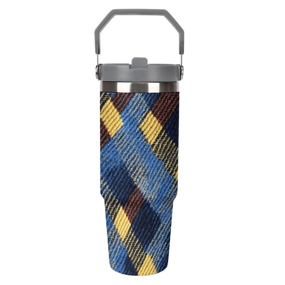 Large Capacity Car Cup 30oz Vacuum Insulation Double Layer Hot Proof Super Capacity Portable Placement Without Water Leakage Argyle Plaid CornflowerBlue_2 White-style