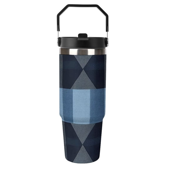 Large Capacity Car Cup 30oz Vacuum Insulation Double Layer Hot Proof Super Capacity Portable Placement Without Water Leakage Argyle Plaid MediumSlateBlue_4 Black-style