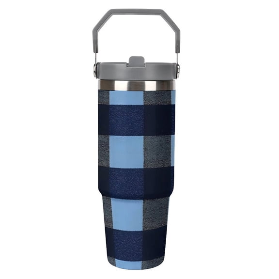 Large Capacity Car Cup 30oz Vacuum Insulation Double Layer Hot Proof Super Capacity Portable Placement Without Water Leakage Argyle Plaid MidnightBlue_4 White-style