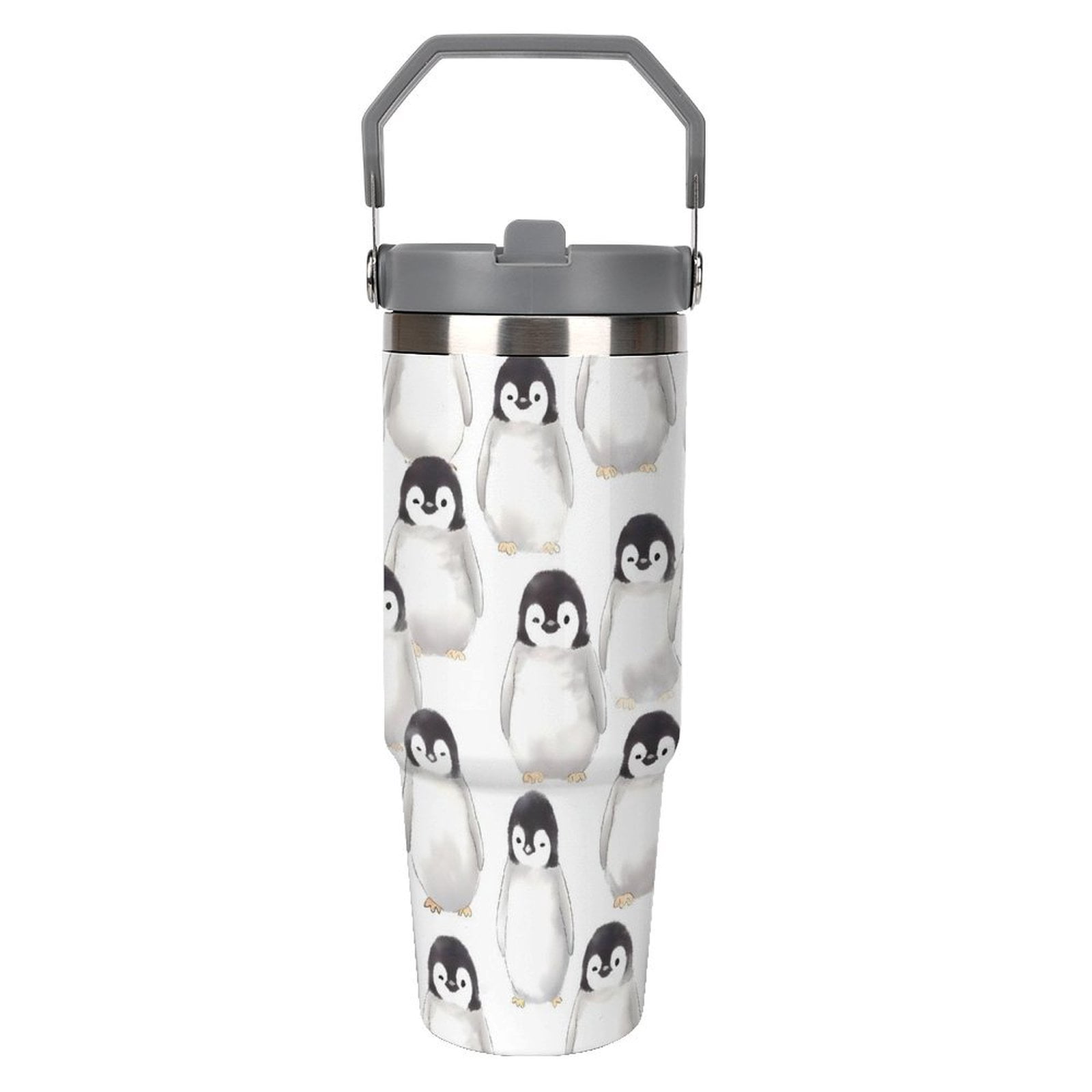 Large Capacity Car Cup 30oz Vacuum Insulation Double Layer Hot Proof Super Capacity Portable Placement Without Water Leakage Cute Baby Penguins White-style