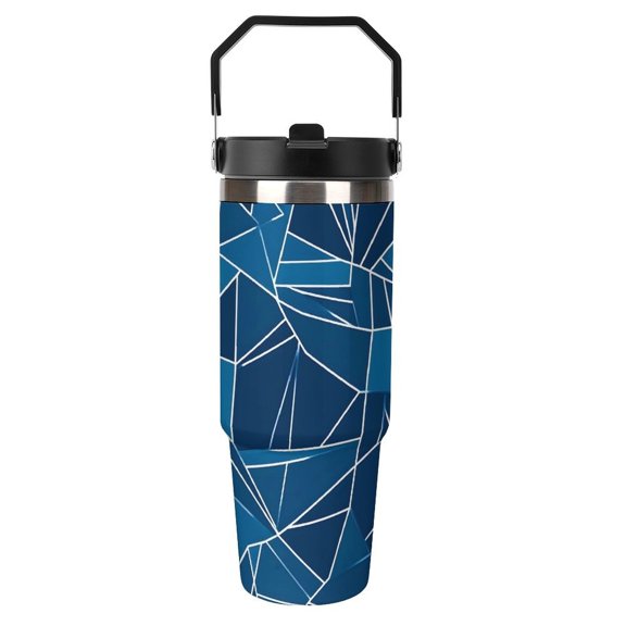 Large Capacity Car Cup 30oz Vacuum Insulation Double Layer Hot Proof Super Capacity Portable Placement Without Water Leakage DarkGray Geometric Patterns_2 Black-style