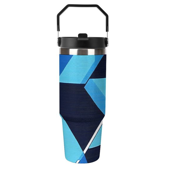 Large Capacity Car Cup 30oz Vacuum Insulation Double Layer Hot Proof Super Capacity Portable Placement Without Water Leakage DarkGray Geometric Patterns_1 Black-style