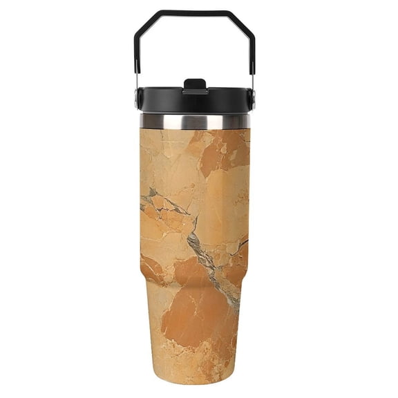 Large Capacity Car Cup 30oz Vacuum Insulation Double Layer Hot Proof Super Capacity Portable Placement Without Water Leakage SandyBrown Marble_1 Black-style