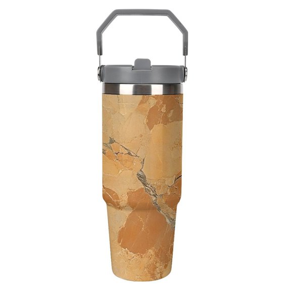 Large Capacity Car Cup 30oz Vacuum Insulation Double Layer Hot Proof Super Capacity Portable Placement Without Water Leakage SandyBrown Marble_1 White-style