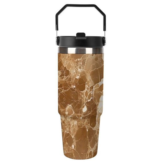 Large Capacity Car Cup 30oz Vacuum Insulation Double Layer Hot Proof Super Capacity Portable Placement Without Water Leakage SandyBrown Marble_2 Black-style