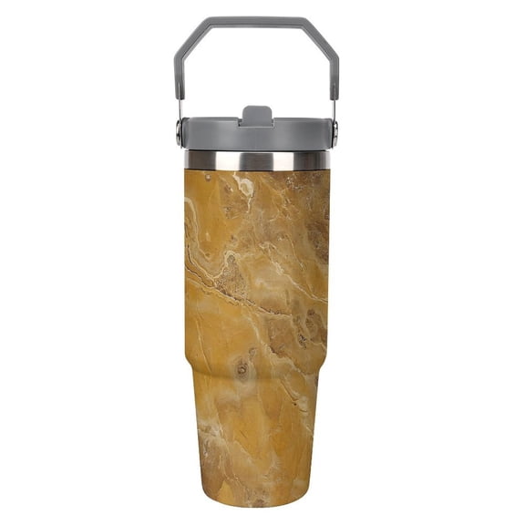 Large Capacity Car Cup 30oz Vacuum Insulation Double Layer Hot Proof Super Capacity Portable Placement Without Water Leakage SandyBrown Marble_3 White-style