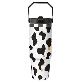 Large Capacity Car Cup 30oz Vacuum Insulation Double Layer Hot Proof Super Capacity Portable Placement Without Water Leakage Simple Cow Print Pattern, Vector Art Style_2 Black-style