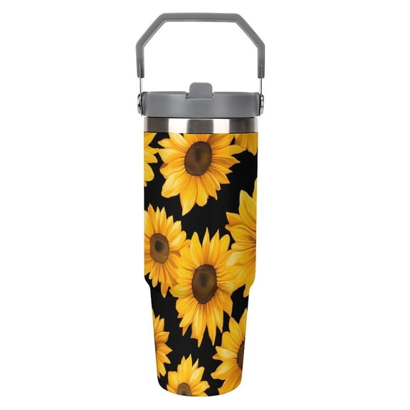 Large Capacity Car Cup 30oz Vacuum Insulation Double Layer Hot Proof Super Capacity Portable Placement Without Water Leakage Sunflower White-style
