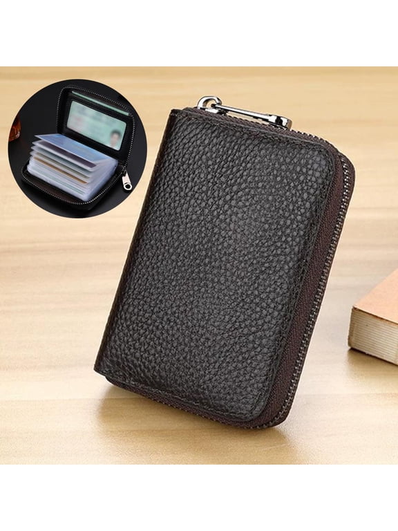 Large Capacity Card Holder with 20 Cards Slots, Genuine Leather Accordion Wallet with Zipper Around, Blocking Credit Cards Organizer for Men & Women, Slim Business Travel Card Case