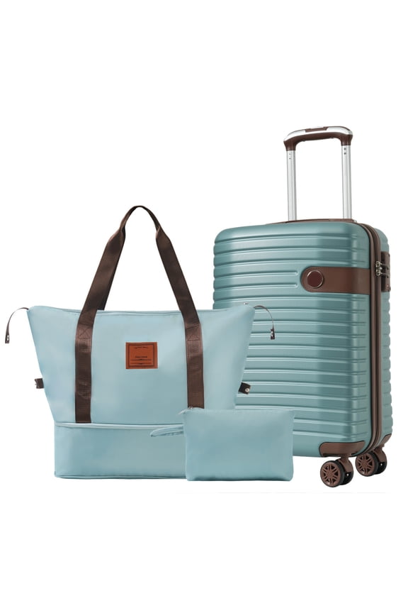 Large-Capacity Carry on Luggage 3 Piece Sets with Spinner Wheels, Flexible ABS Hardshell Suitcases with Expandable Zippers, for Trips, Shopping, Blue