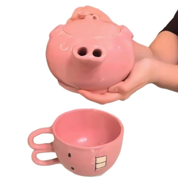 Large Capacity Cartoon Pig Tea Kettle, Pink Bunny Pattern Coffee Mug, Cute Ceramics Milk Cup Teapot Water Bottle Kitchen Accessories