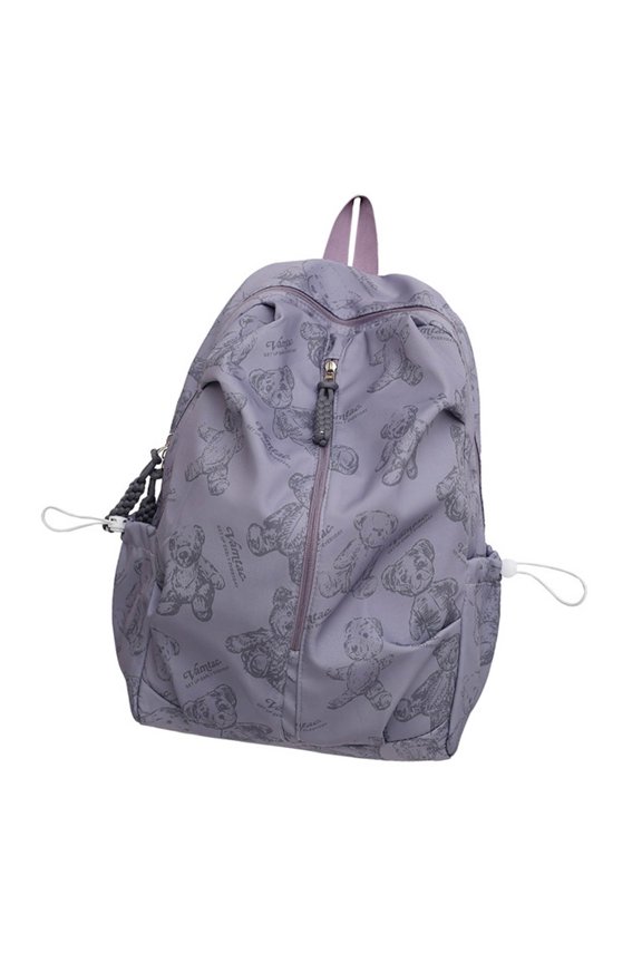 Large Capacity Casual Nylon Backpack Cute Bear Print Unisex Travel School Bag