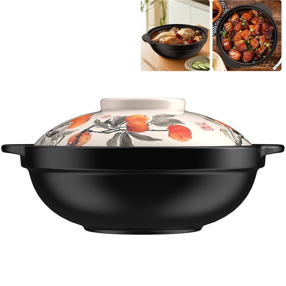 Large Capacity Ceramic Casserole Pot for Gas Stove Only, High Temperature Resistant Crack-Proof Clay Pot, Special Earthenware Pot for Home Kitchen Soup Stewing & Braising 2000ML