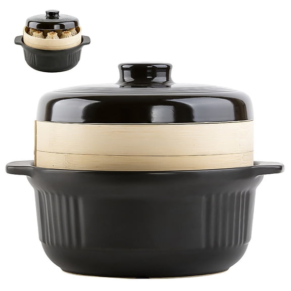 Large Capacity Ceramic Casserole Stew Pot with Steamer Rack, Multi-Functional Cookware for Steaming, Stewing & Soup Making for Home Kitchen