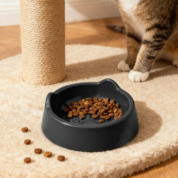 Large Capacity Ceramic Cat Food Bowl - Cute Non-Toxic Feline Drinking & Feeding Dish, Durable Non-Slip Base for Home Indoor Cats Daily Use, 5.91*2.48in, Dark Gray