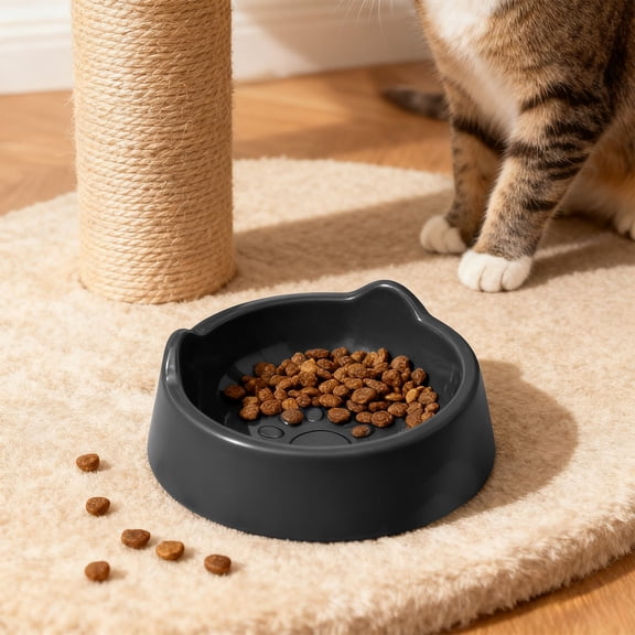 Large Capacity Ceramic Cat Food Bowl - Cute Non-Toxic Feline Drinking & Feeding Dish, Durable Non-Slip Base for Home Indoor Cats Daily Use, 5.91*2.48in, Dark Gray
