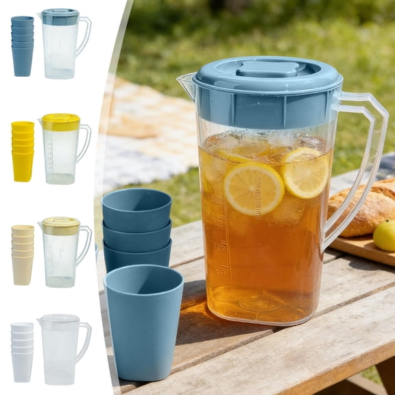 Large Capacity Clear Borosilicate Glass Cold Brew Carafe Set with 5 Cups, Airtight Leakproof Coffee Drip Pot & Fruit Tea Dispenser, Household Party Beverage Water Storage Bucket, White