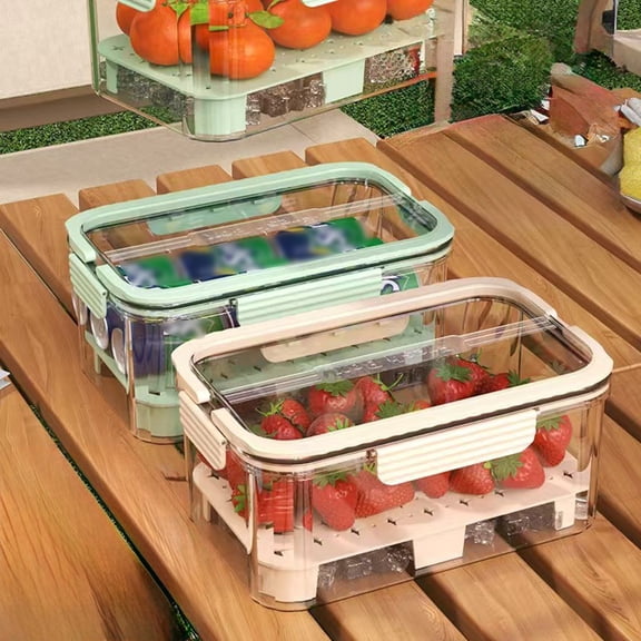 Large Capacity Clear PP Fridge Food Storage Container With Removable Drain Tray, Airtight Double-latch Sealed Produce Keeper For Fridge Pantry School Lunch & Outdoor Picnic(Green)