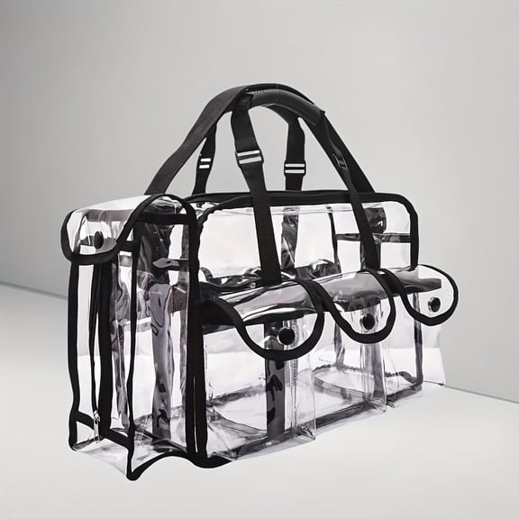 Large Capacity Clear PVC Travel Organizer Bag with Multiple Pockets and Adjustable Straps, Water-Resistant Foldable Toiletry Case for Gym, Daily Use, and Trips