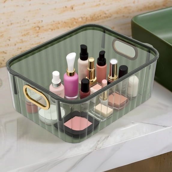 Large Capacity Clear Storage Box with Lid Dustproof Cosmetic Organizer Desktop Container 7.36x4.88x3.27 inch(Green/S)