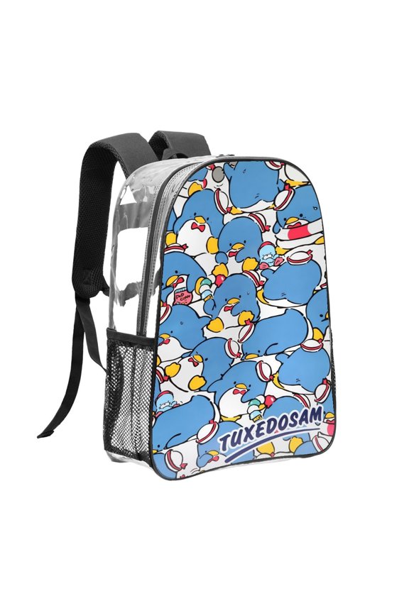Large Capacity Clear Transparent Backpack, YST25ZY Tuxedo Sam PVC Backpack with Dual Side Mesh Pockets for Students Adults