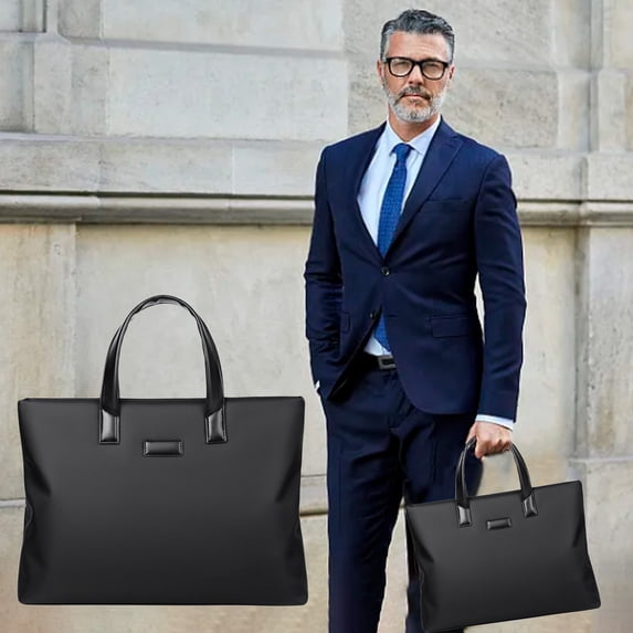 Large-Capacity Cloth Briefcase with Multiple Compartments and Ergonomic Handle, Professional Business Document Bag for Meetings Training Travel, Durable Warp Fabric Laptop Organizer