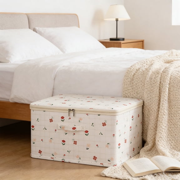 Large Capacity Cloth Soft Cover Storage Box, Foldable with Handheld Storage, Clothing Storage Box, Luxury Floral S