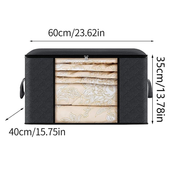 Fabric Clothes Storage Bag with Clear Window, Reinforced Handles Zipper Organizer, Foldable Storage Container for Bedding, Comforters, Closet Bedroom