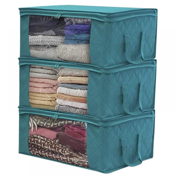 Large Capacity Clothes Storage Bag Organizer with Reinforced Handle Thick Fabric for Comforters, Blankets, Bedding, Foldable with Sturdy Zipper, Clear Window