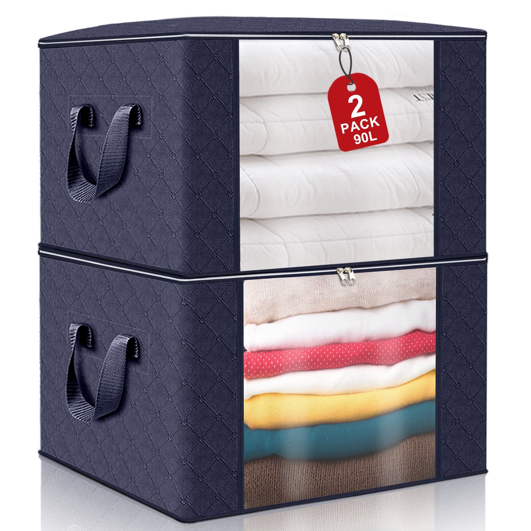 Large Capacity Clothes Storage Bags, 2 Pack Closet Organizers Foldable