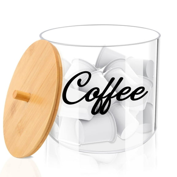 Coffee Capsule Organizer with Bamboo Top, 80-Oz Clear Acrylic K Cup Holder for Keurig Nespresso Vertuo, Coffee Filter and Creamer Storage Box, Kitchen Countertop Accessory, clear