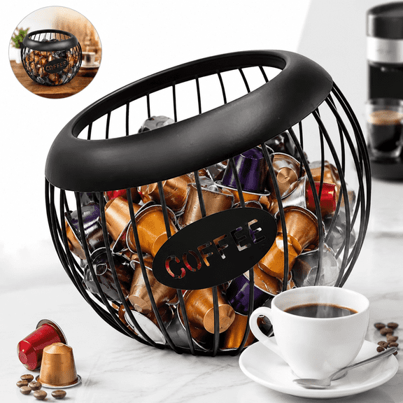 Large Capacity Coffee Pod Holder,  Nespresso Vertuo Pod Organizer for Countertop, Metal Coffee Storage Rack for Coffee Bar, Black