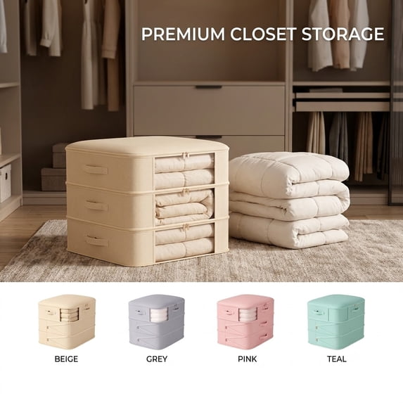 Large Capacity Compression Storage Bags, Three Layer Closet Wardrobe Organizer Blankets Clothes Quilts Organization System Space Saving Vacuum Sealing Dustproof Pouches 23.62x21.26x16.54in Pink