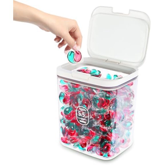 Large Capacity Container With Automatic Pop-Up Lid - Laundry Pods And Airtight Dishwasher Pod Holder, For Laundry Room Organization And Storage And Storage Of Dry Food, Packaged Food, Candy$$