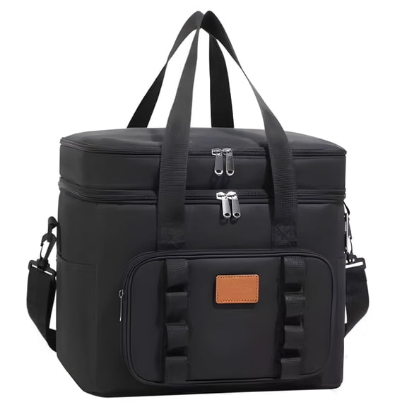 Large Capacity Cooler Bag, Double Layer Insulated Camping Cooler Bag with External Strap, Side & Front Pockets, Bottle Opener, DIY Area, 17.5 x 10.6 in / 44.5 x 27 cm for Picnics, BBQs, Travel