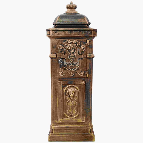 Large Capacity Copper Mailbox for Outdoor Garden, Cast Aluminum Floor Postbox with Vintage Design