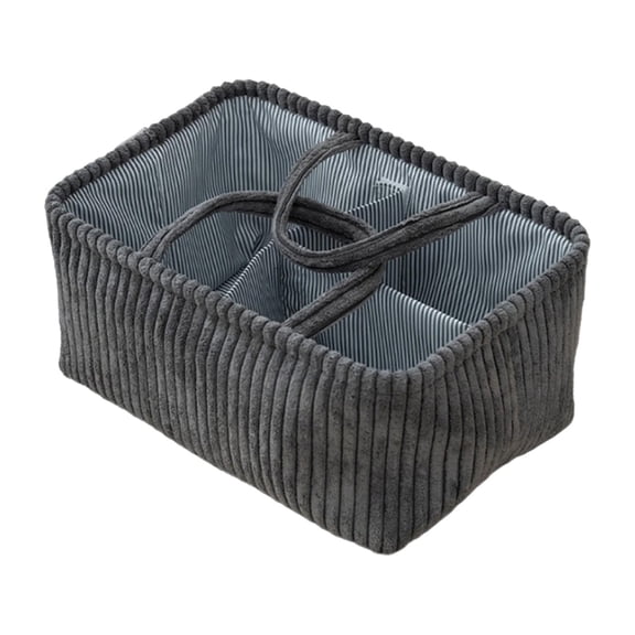 Large Capacity Corduroy Storage Basket Bag with 3 Compartments and Handles – Stylish Nursery Storage Basket, Newborn Essentials, Baby Shower Gifts, Car Diaper Caddy, Corduroy